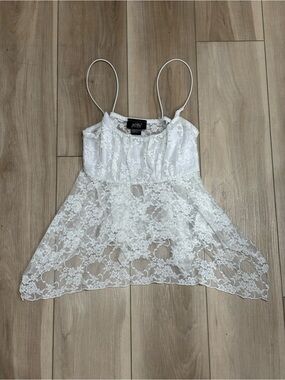 White Lace Camisole with Sheer Floral Overlay